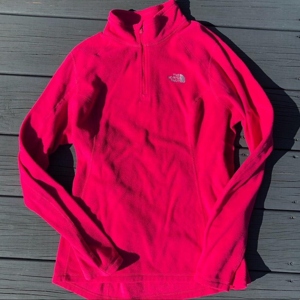 north face | medium pink quarter zip fleece jacket